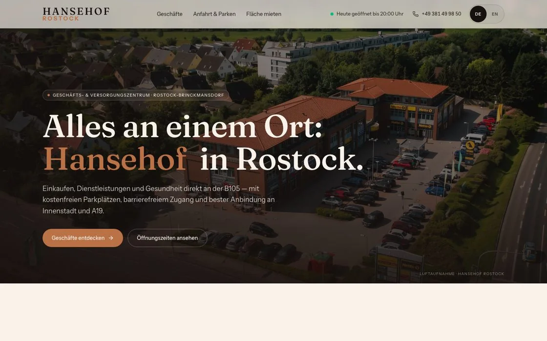 Webseite vom Hansehof Rostock