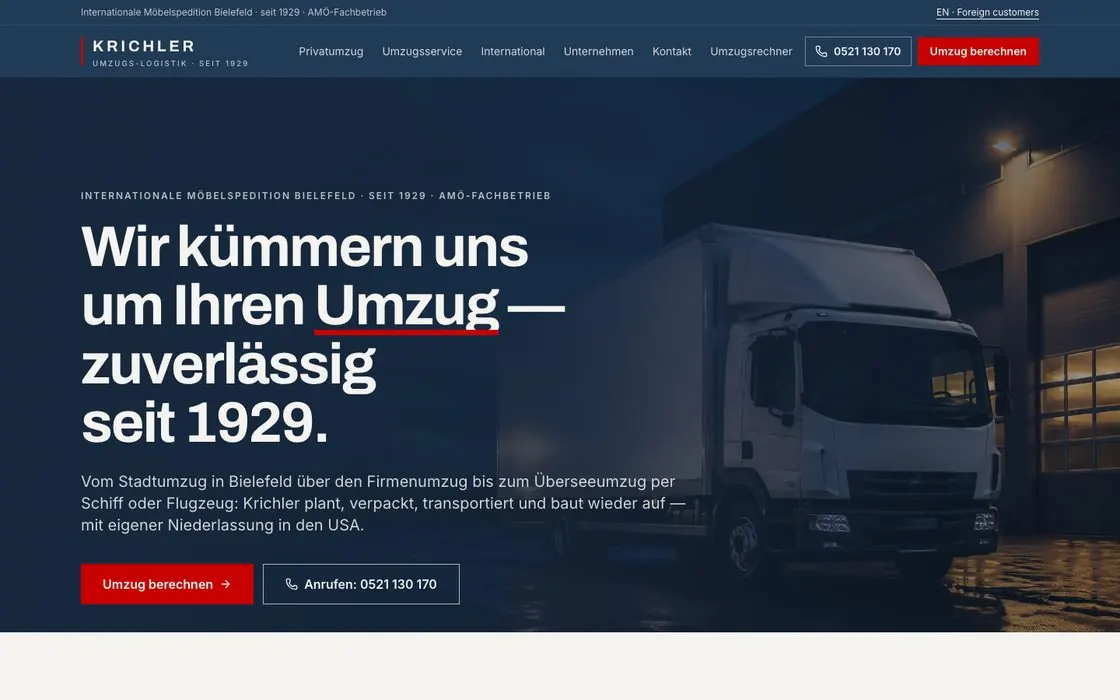 Webseite von Krichler Umzugs-Logistik